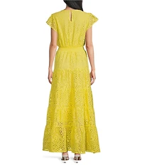 Layered With Love Jane Eyelet V-Neck Sleeveless Ruffle Midi Dress