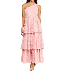 Layered With Love Lace Asymmetrical One Shoulder Neck Sleeveless Ruffle Tiered A-Line Maxi Dress