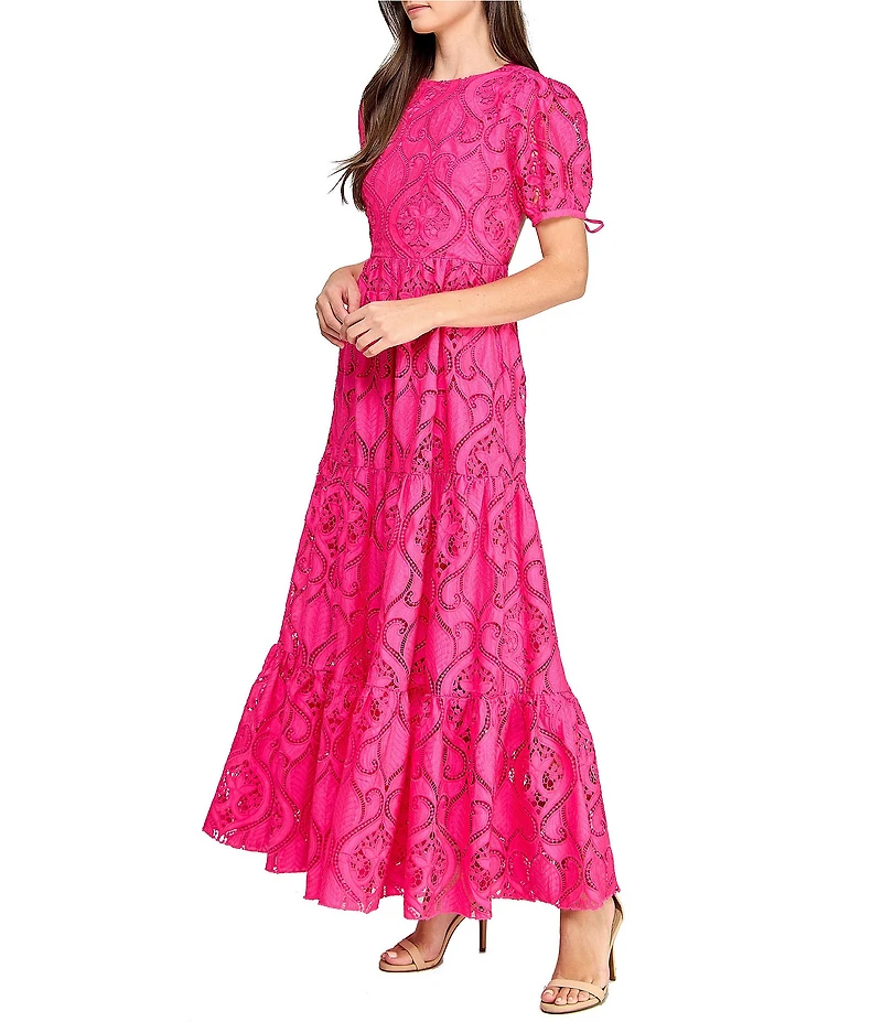 Layered With Love Lace Crew Neck Short Sleeve A-Line Maxi Dress