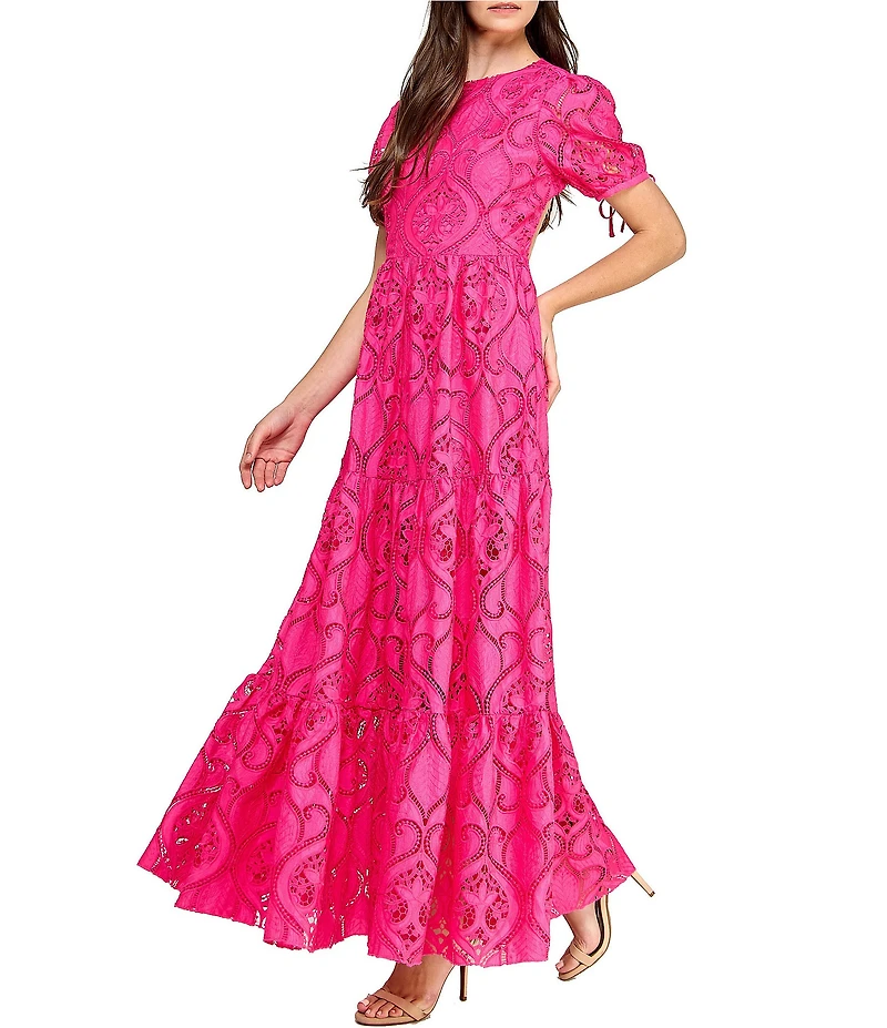Layered With Love Lace Crew Neck Short Sleeve A-Line Maxi Dress