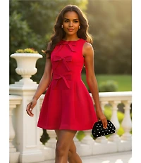 Layered With Love Lina Round Neck Sleeveless Bow Front Crepe Hourglass Mini Dress