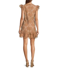 Layered With Love Lizzie Lace Mock Neck Short Flutter Sleeve Ruffle Mini Shift Dress