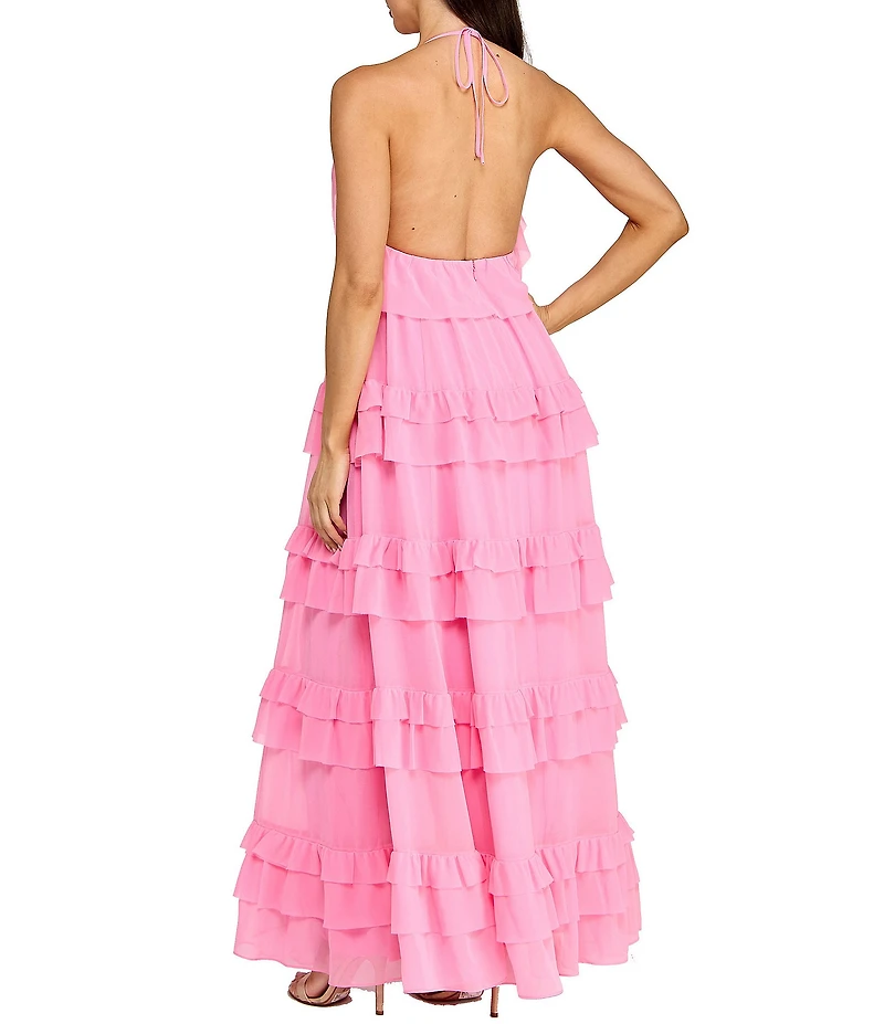 Layered With Love Olivia Chiffon V Neck Sleeveless Ruffle Gown