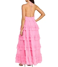 Layered With Love Olivia Chiffon V Neck Sleeveless Ruffle Gown