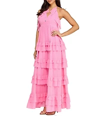 Layered With Love Olivia Chiffon V Neck Sleeveless Ruffle Gown