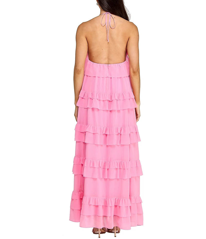 Layered With Love Olivia Chiffon V Neck Sleeveless Ruffle Gown