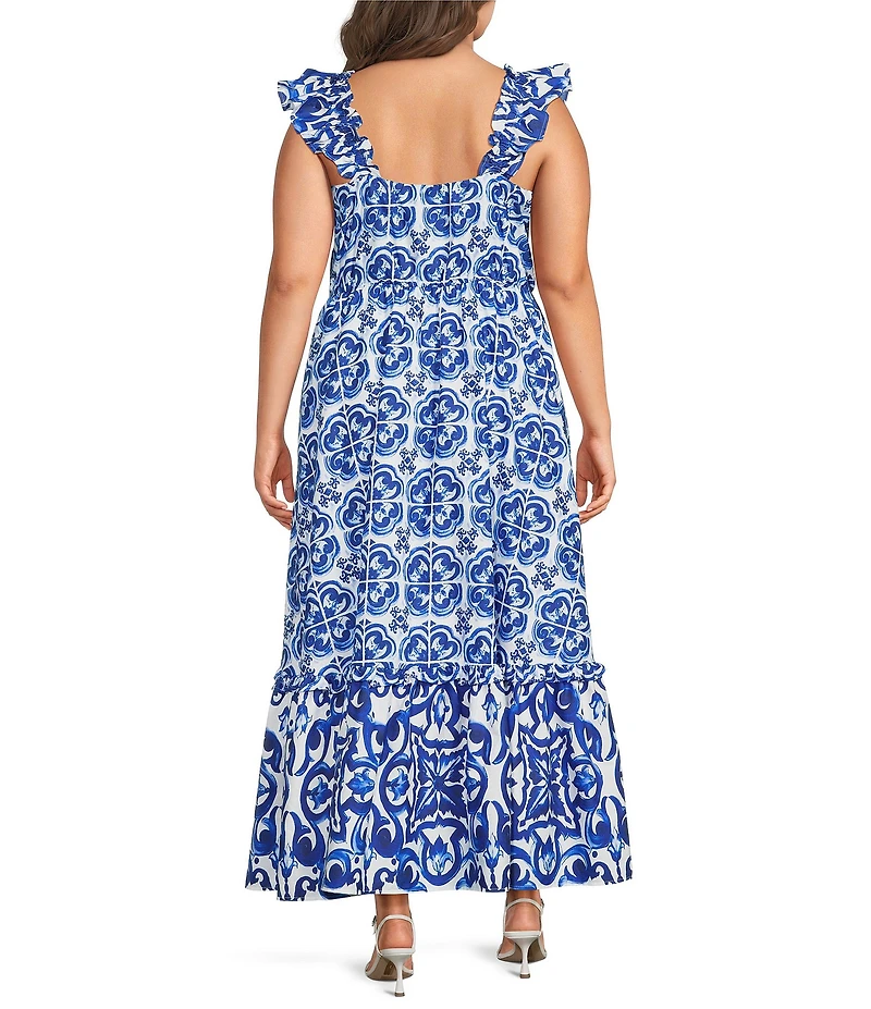 Layered With Love Plus Size Alessandra Tile Printed Ruffle Maxi Dress