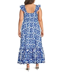 Layered With Love Plus Size Alessandra Tile Printed Ruffle Maxi Dress