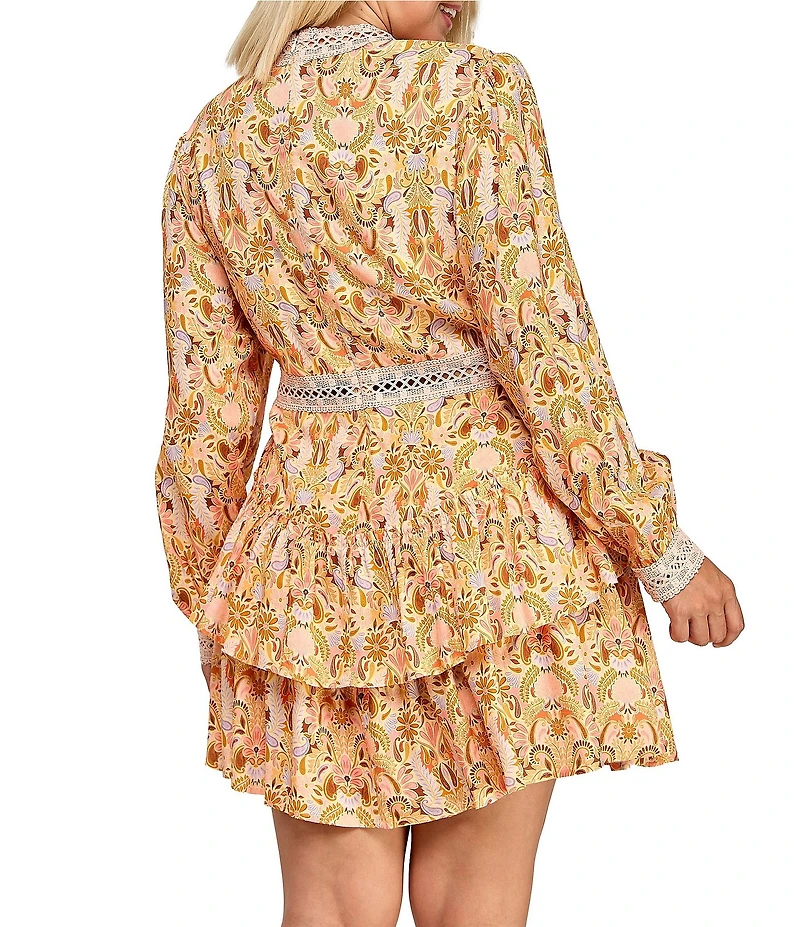 Layered With Love Plus Size Alexandra Long Sleeve Paisley Print Mini Dress
