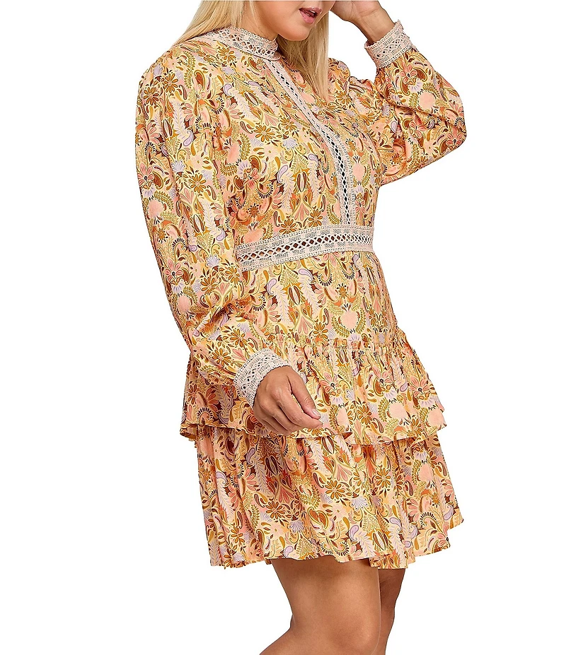 Layered With Love Plus Size Alexandra Long Sleeve Paisley Print Mini Dress
