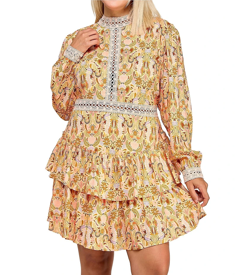 Layered With Love Plus Size Alexandra Long Sleeve Paisley Print Mini Dress