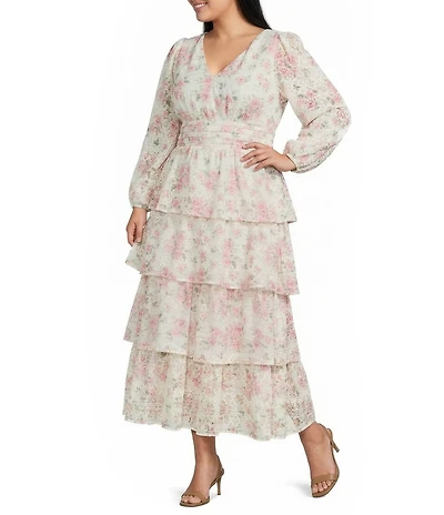 Layered With Love Plus Size Amanda Floral Tiered Ruffle Chiffon Long Dress