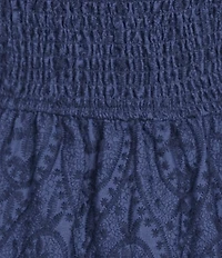 Layered With Love Plus Size Beau Embroidered Jacquard Square Neck Short Sleeve Smocked Tiered A-Line Mini Dress