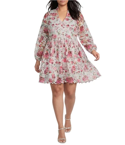 Layered With Love Plus Size Bianca Floral Long Sleeve Lace Short Dress