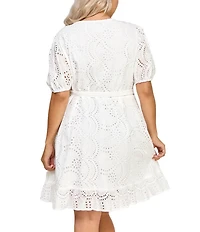 Layered With Love Plus Size Embroidered Eyelet Puffed Sleeve Wrap Dress