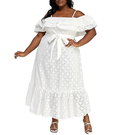 Layered With Love Plus Size Estelle Off-the-Shoulder Embroidered Eyelet Dress
