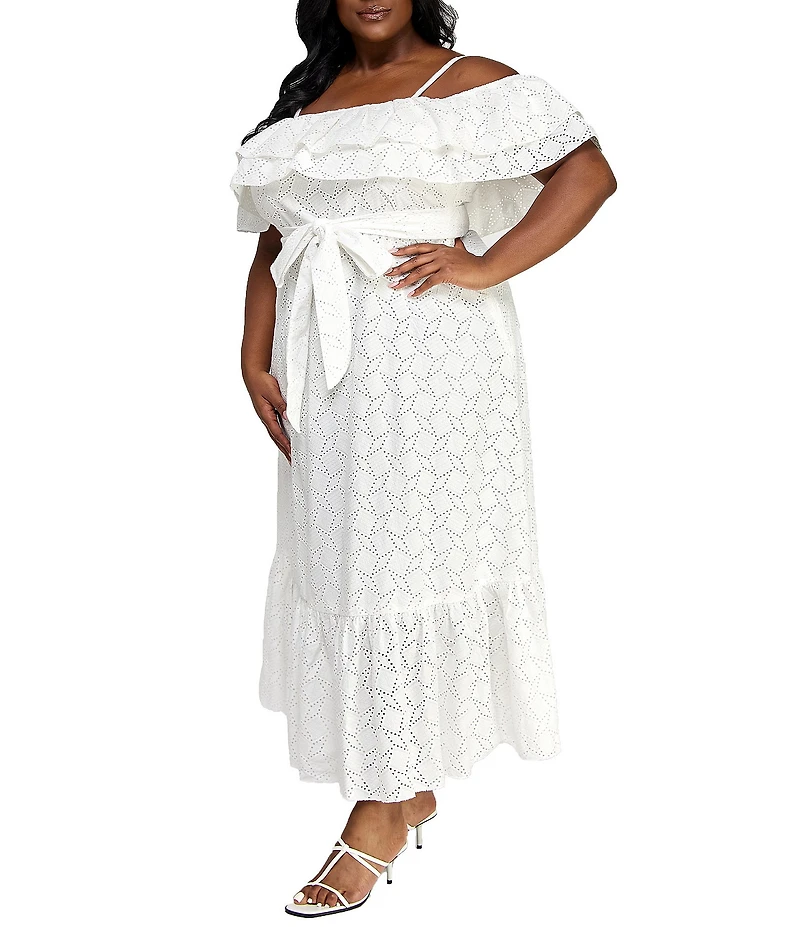 Layered With Love Plus Size Estelle Off-the-Shoulder Embroidered Eyelet Dress