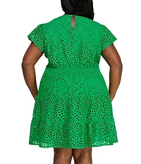 Layered With Love Plus Size Eyelet V Neck Flutter Sleeve Tiered A-Line Dress