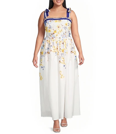 Layered With Love Plus Size Floral Print Shoulder Tie Maxi Dress