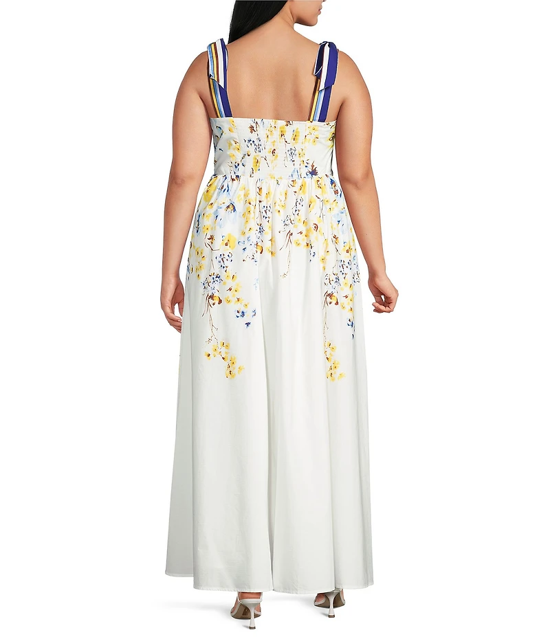 Layered With Love Plus Size Floral Print Shoulder Tie Maxi Dress
