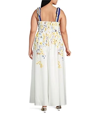 Layered With Love Plus Size Floral Print Shoulder Tie Maxi Dress