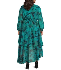 Layered With Love Plus Size Floral Printed Chiffon Long Bubble Sleeve Hi-Low Flowy Romantic Dress