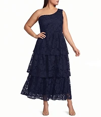 Layered With Love Plus Size Florence Lace One-Shoulder Neck Sleeveless Ruffle Tiered Maxi Dress