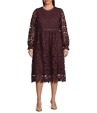 Layered With Love Plus Size Lace Crew Neck Long Sleeve Midi Dress