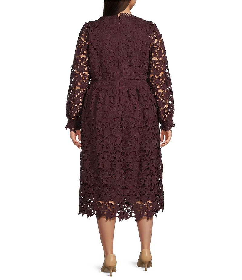 Layered With Love Plus Size Lace Crew Neck Long Sleeve Midi Dress