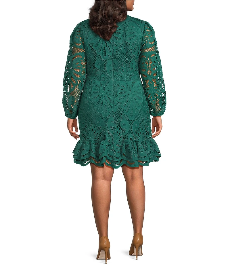 Layered With Love Plus Size Lace Mock Neck Long Sleeve Ruffle Hem Dress