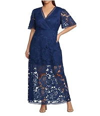 Layered With Love Plus Size Nathalie Short Sleeve Illusion Hem V-Neck Lace Maxi Dress
