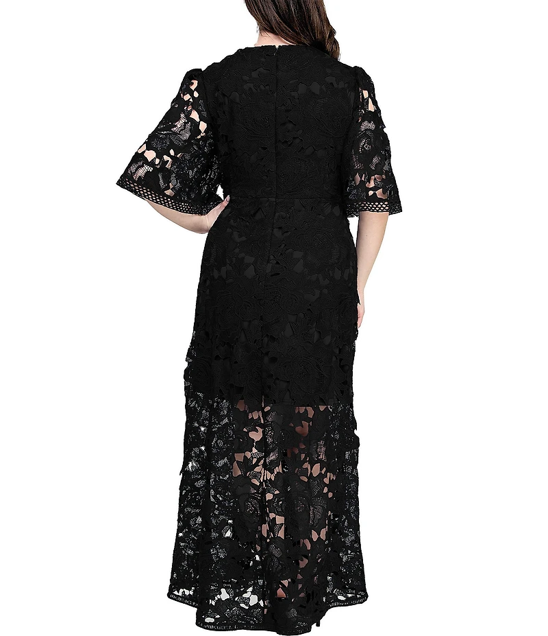 Layered With Love Plus Size Nathalie Short Sleeve Illusion Hem V-Neck Lace Maxi Dress