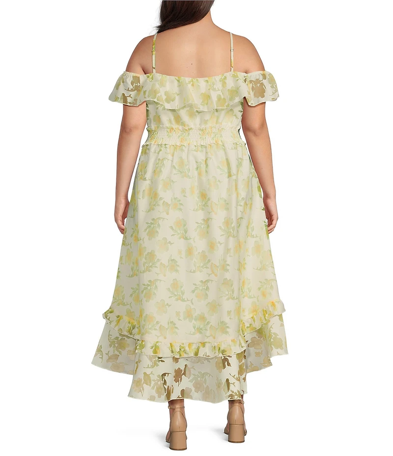 Layered With Love Plus Size Off The Shoulder Sleeveless High Low Ruffle Midi Dress