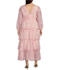 Layered With Love Plus Size Organza Chiffon V-Neck Long Sleeve Ruffle Tiered A-Line Dress