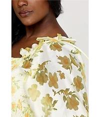 Layered With Love Plus Size Square Neck 3/4 Sleeve Smocked Tiered Floral Burnout Jacquard Dress