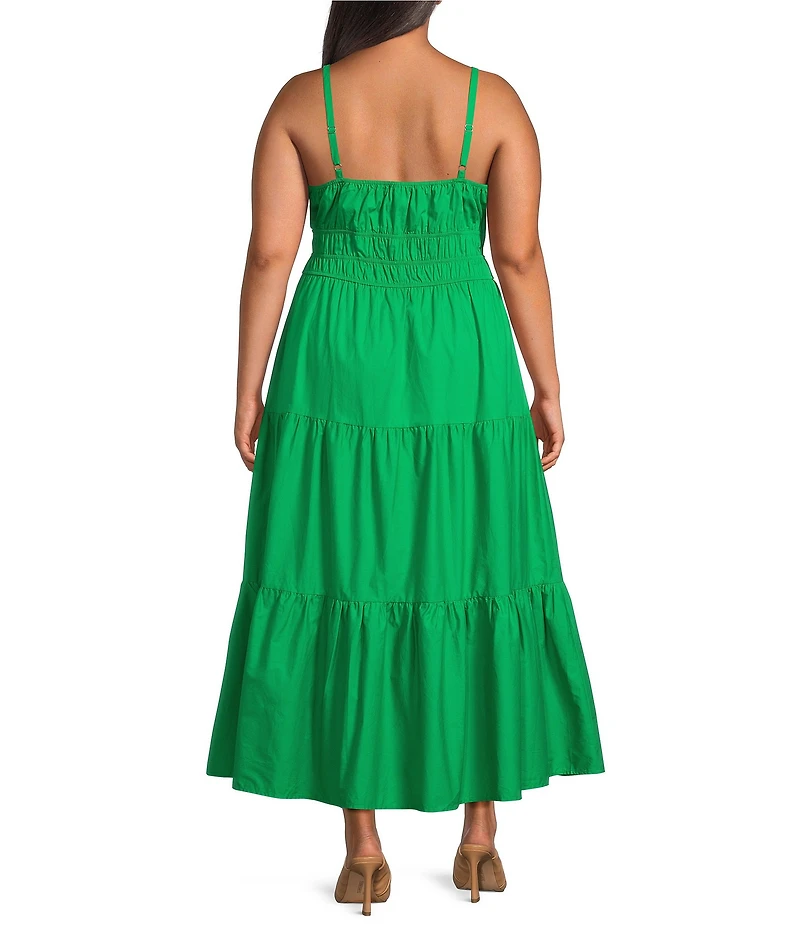 Layered With Love Plus Size Square Neck Elastic Waist Cotton Poplin Sleeveless Maxi Dress