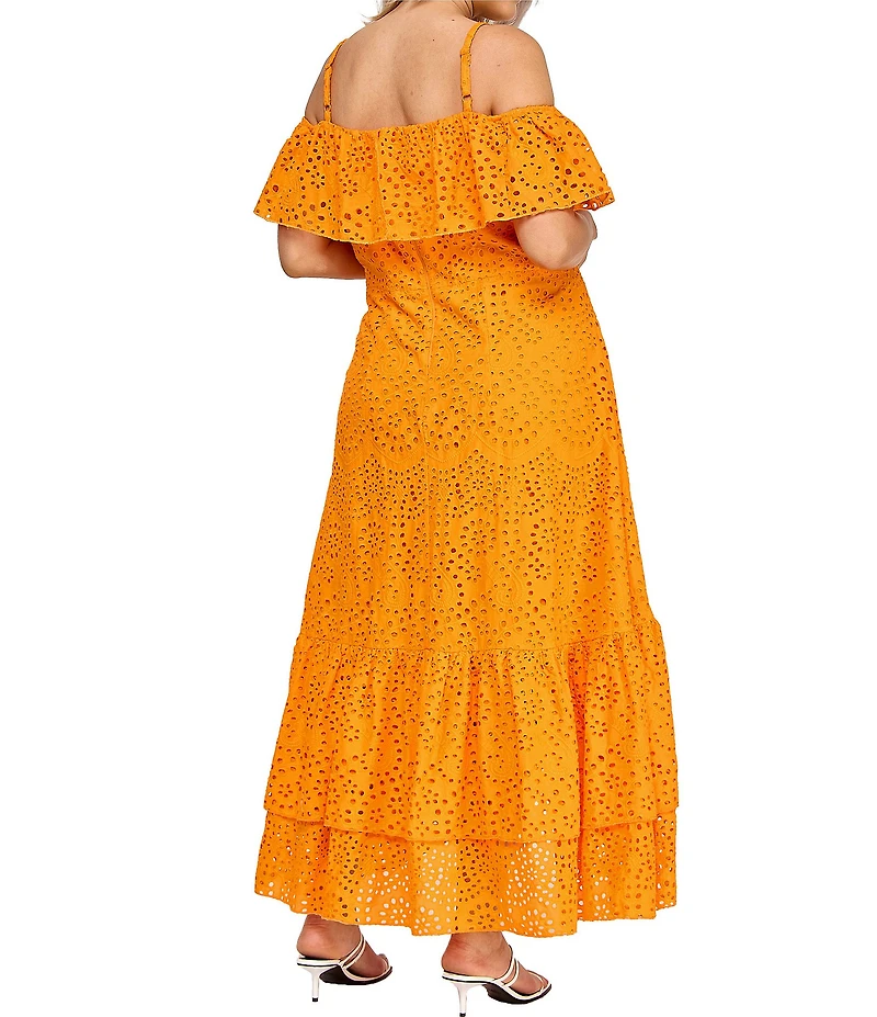 Layered With Love Plus Size Square Neck Off-The-Shoulder Ruffle Sleeves With Straps Embroidered Eyelet Fit And Flare Sundress
