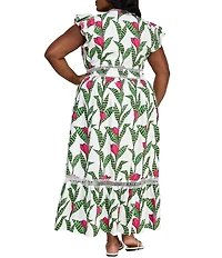 Layered With Love Plus Size V Neck Flutter Sleeve Lace Trim Fit and Flare Maxi Dress