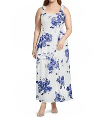 Layered With Love Plus Size Valentina Floral Print Square Neck Tie Strap Maxi Dress