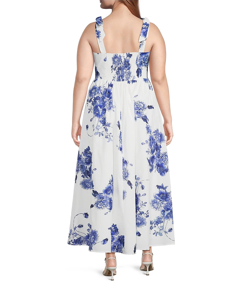 Layered With Love Plus Size Valentina Floral Print Square Neck Tie Strap Maxi Dress