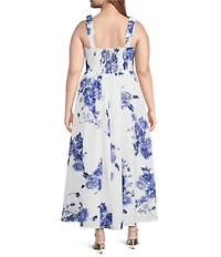 Layered With Love Plus Size Valentina Floral Print Square Neck Tie Strap Maxi Dress