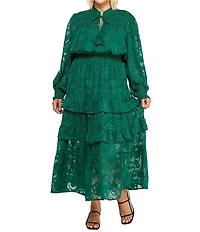 Layered With Love Plus Size Yvonne Jacquard Lace Tassel V-Neck Long Bubble Sleeve A-Line Maxi Dress
