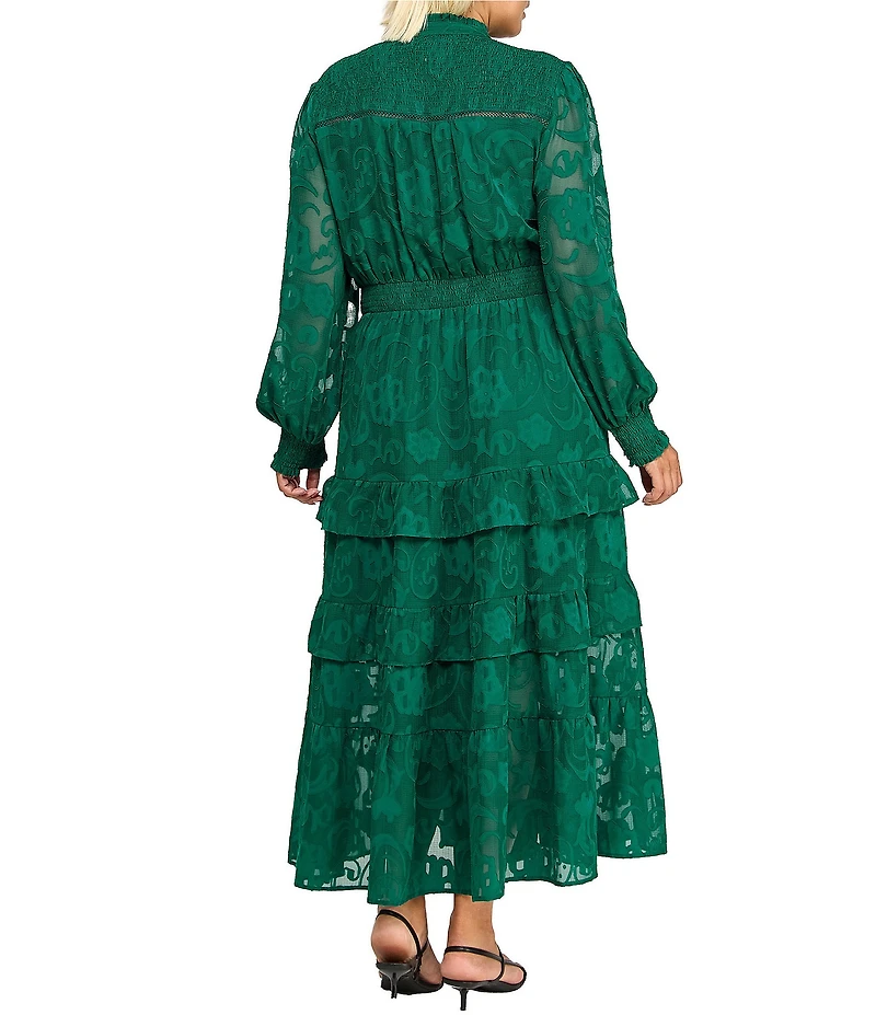 Layered With Love Plus Size Yvonne Jacquard Lace Tassel V-Neck Long Bubble Sleeve A-Line Maxi Dress