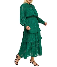 Layered With Love Plus Size Yvonne Jacquard Lace Tassel V-Neck Long Bubble Sleeve A-Line Maxi Dress