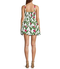 Layered With Love Poplin Floral Print Square Neck Sleeveless Bubble Hem A-Line Mini Dress