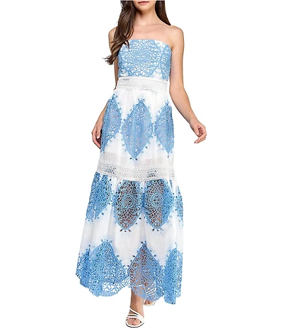 Layered With Love Strapless Embroidered Lace Maxi Dress