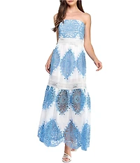 Layered With Love Strapless Embroidered Lace Maxi Dress