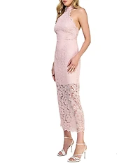 Layered With Love Valeri Lace Illusion Halter Neck Sleeveless Bodycon Midi Dress