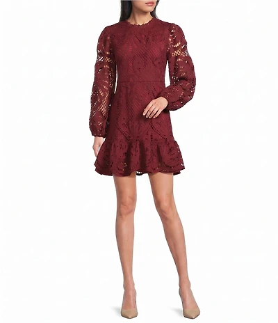Layered With Love Vivian Illusion Lace Sleeve Ruffle Hem Mini Dress