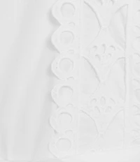 Layered With Love Woven Cotton Crew Neck Blouson Sleeves Belted Crochet Trim A-Line Maxi Dress